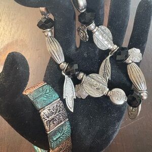 Silver and Black Beaded Bracelet Set